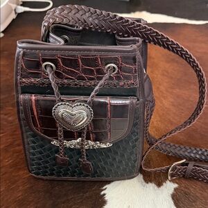 Brown and Black Woven Crossbody Bag